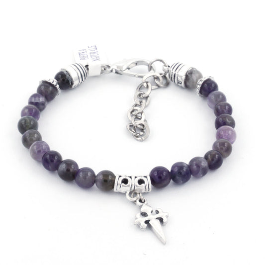 Rosary Bracelet Purple Natural Stone Beads St James Santiago Cross Adjustable 