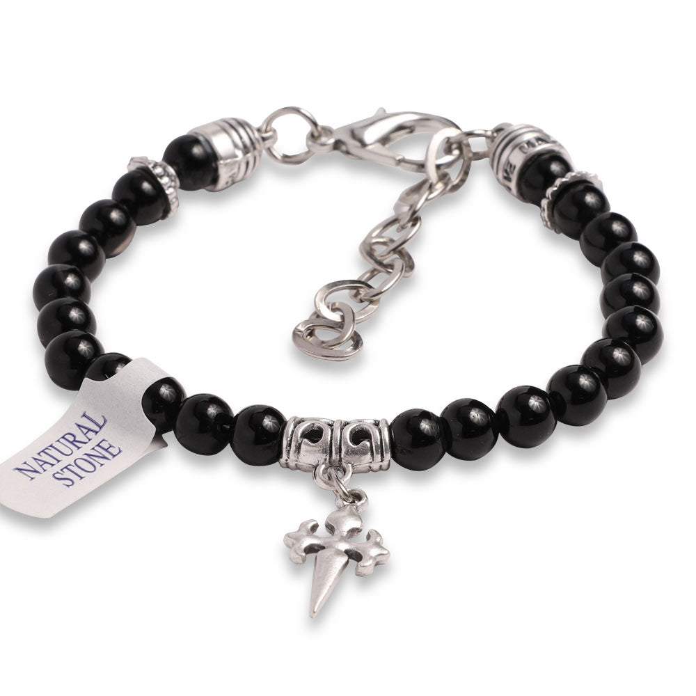 Rosary Bracelet Onyx Beads St James Santiago Cross 