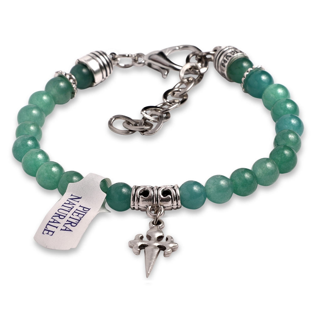 Rosary Bracelet Green Agate Stone Beads St James Santiago Cross 