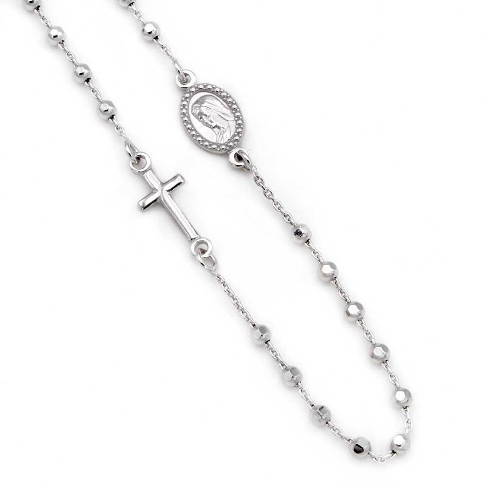 Madonna Silver Rosary Necklace with Inline Cross