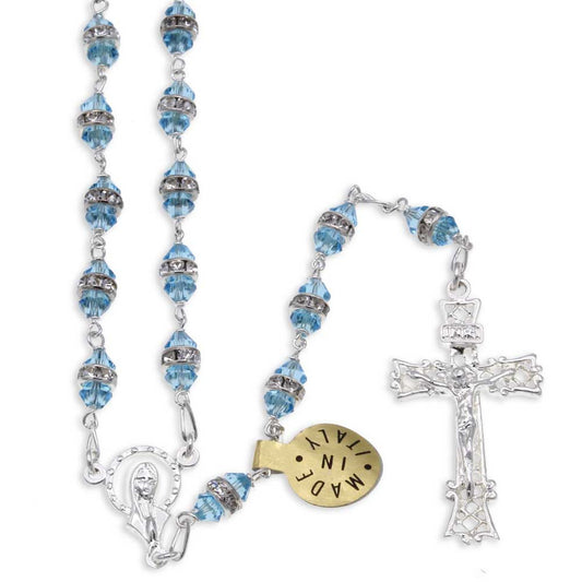 Swarovski Aqua Crystal Bead Rosary Rhinestones Rondelle