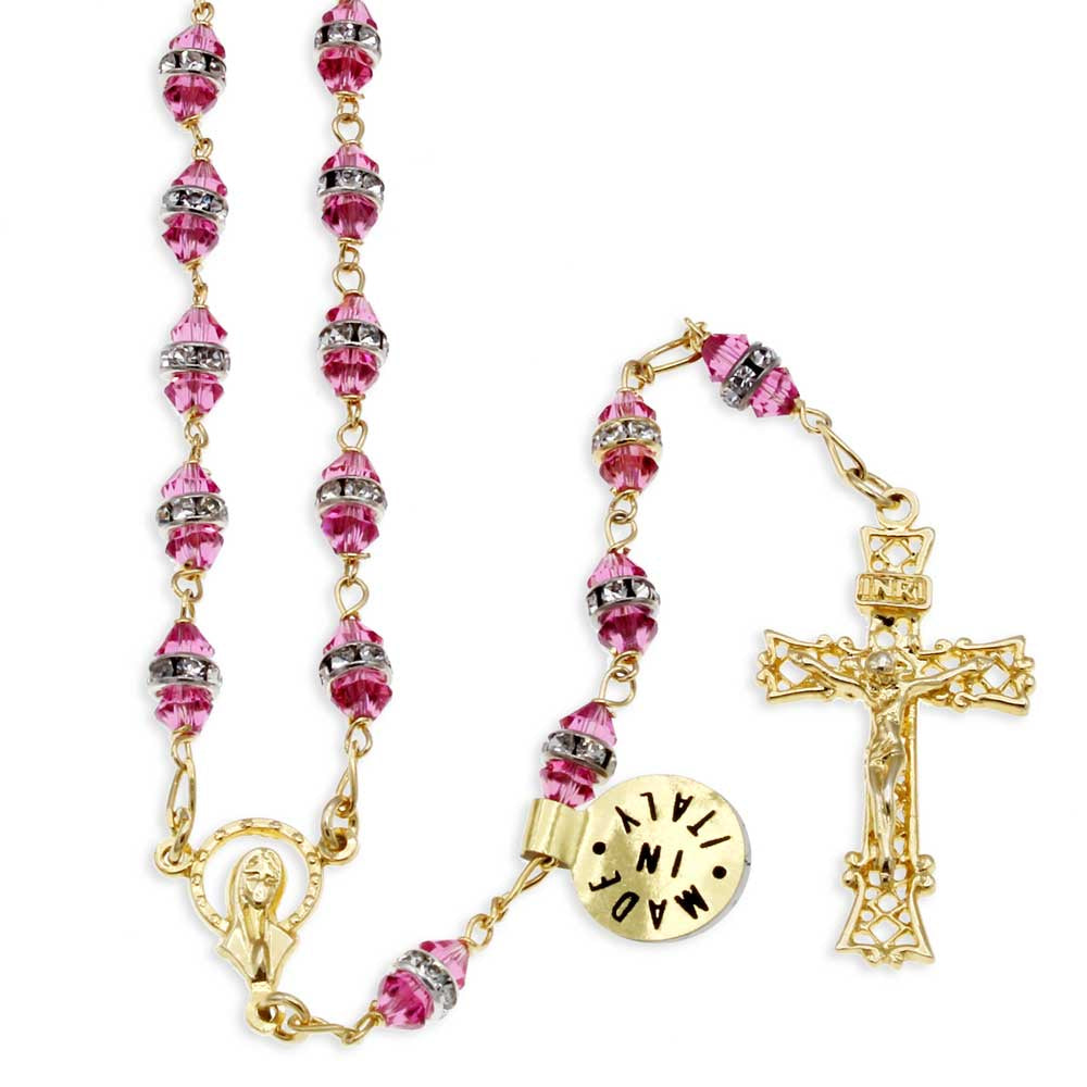 Swarovski Pink Crystal Bead Rosary Rhinestone Rondelle