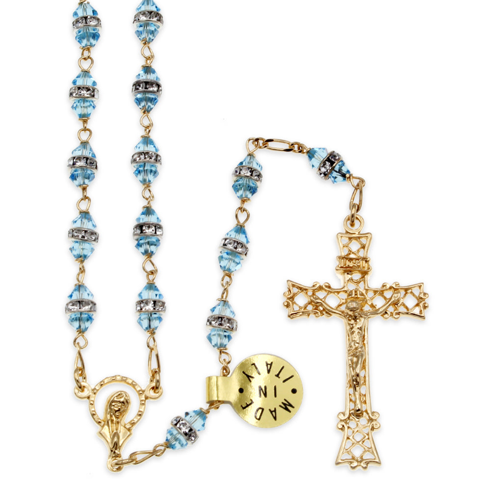 Swarovski Aqua Crystal Bead Rosary Rhinestone Rondelle