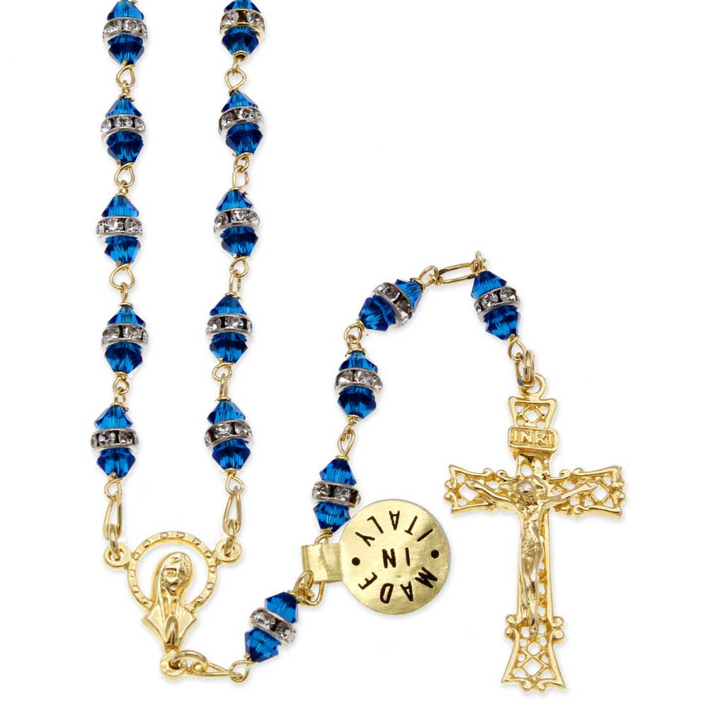 Swarovski Blue Crystal Bead Rosary Rhinestone Rondelle