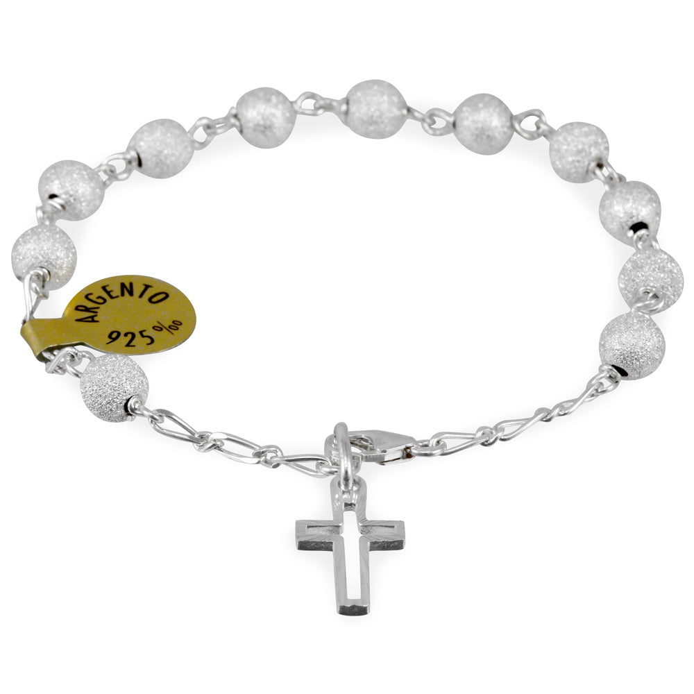 Catholic Sterling Silver Rosary Bracelet w/ Diamond Dust Beads