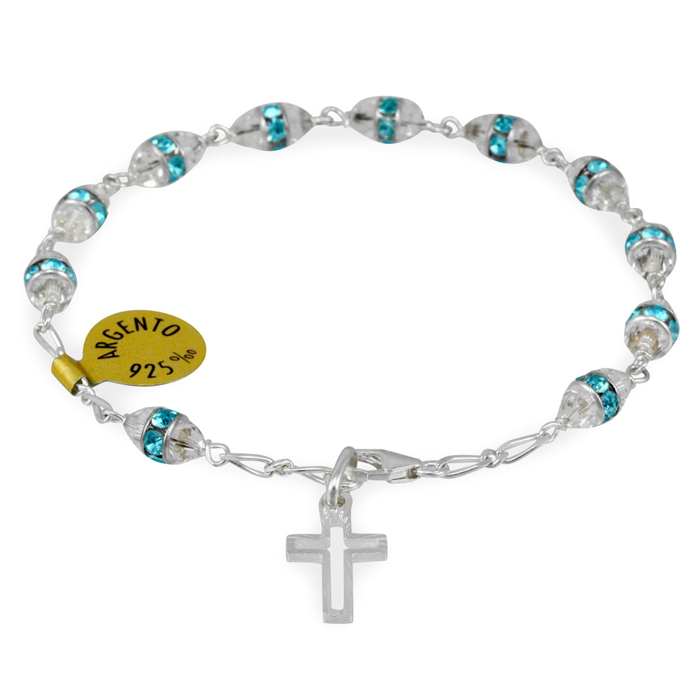 Aqua Swarovski Crystal Beads Rosary Catholic Bracelet