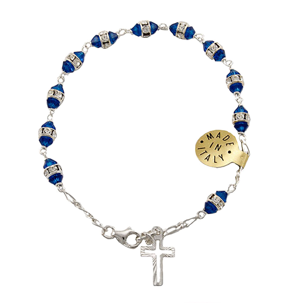 Catholic Rosary Bracelet with Blue Swarovski Crystal Beads