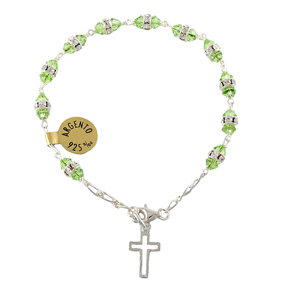 Catholic Rosary Bracelet w/ Green Swarovski Crystal Beads