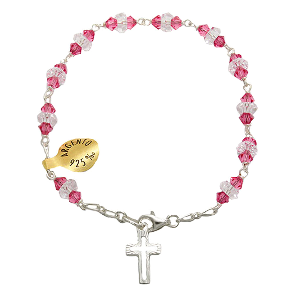 Catholic Rosary Bracelet w/ Pink Swarovski Crystal Beads
