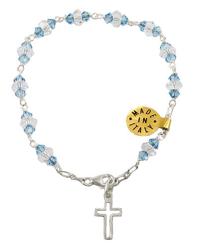 Catholic Rosary Bracelet with Sapphire Swarovski Crystal Beads