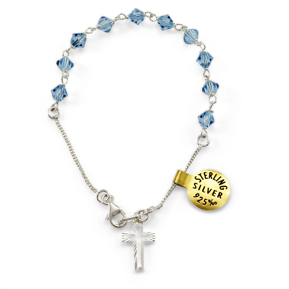 Swarovski Aqua Crystal Beads Rosary Catholic Bracelet