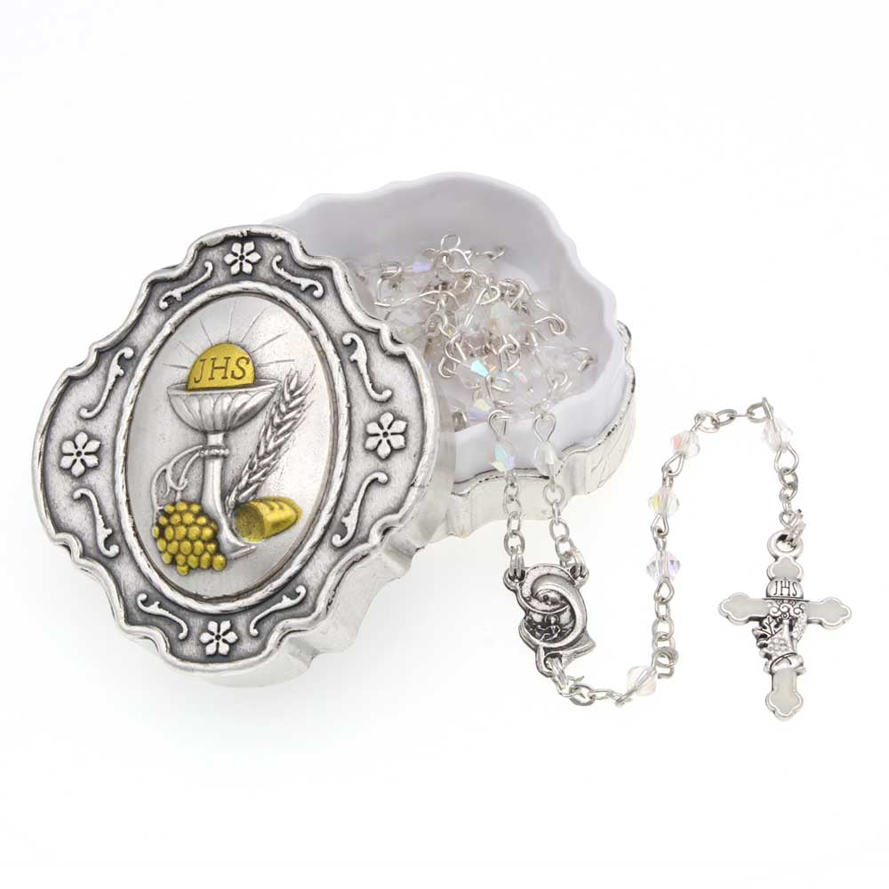 Rosary Crystal Beads First Communion Box Gift Set