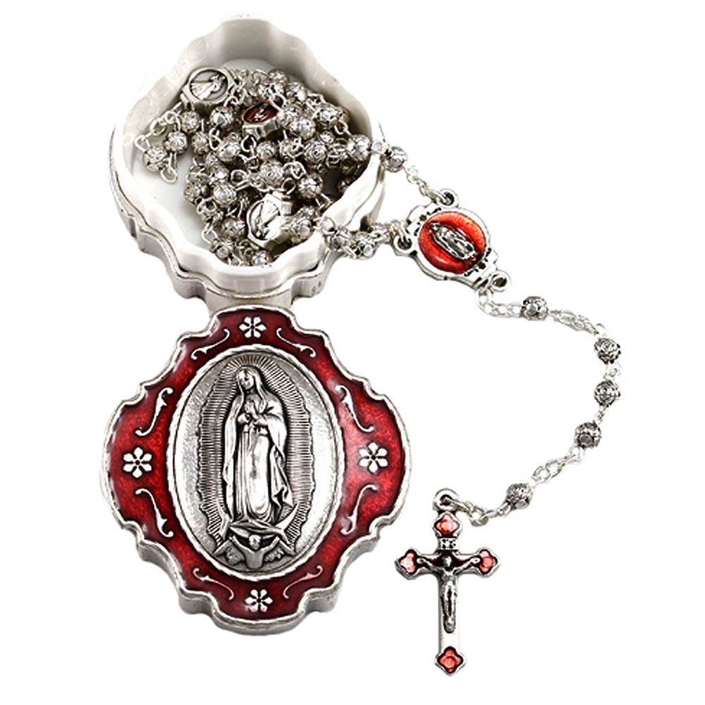 Our Lady of Guadalupe Catholic Rosary Set - Open