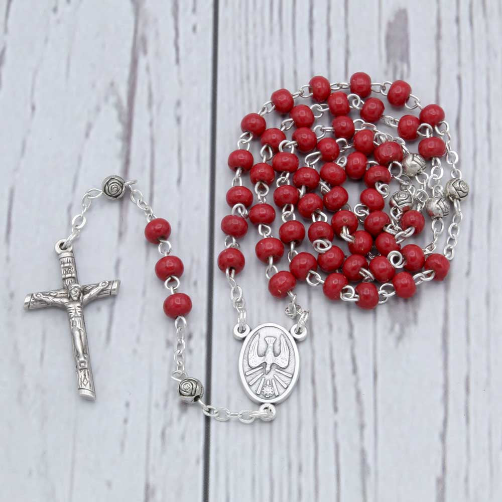 Holy Spirit Rosary Red Wooden Beads