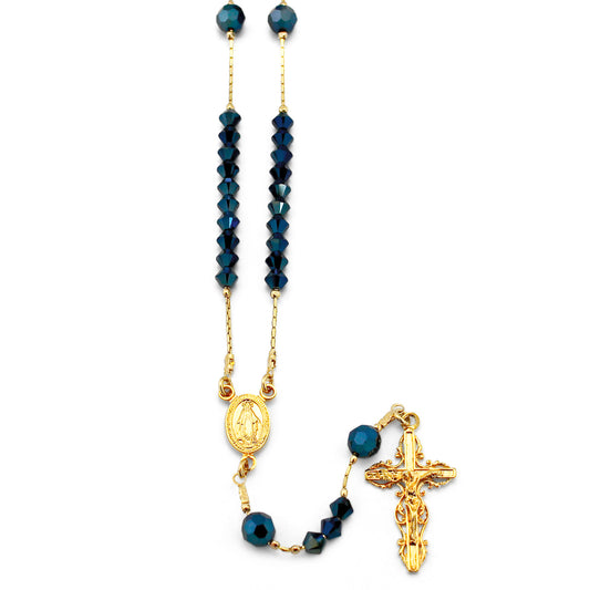 Gold Plated Rosary with Blue Swarovski Crystal Beads