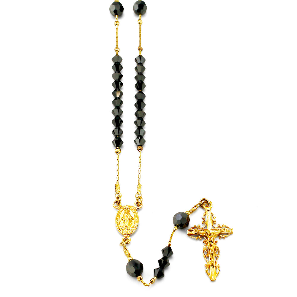 black swarovski crystal rosary necklace