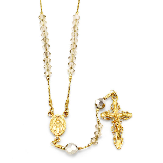 gold Plated Rosary with Clear Swarovski Crystal Beads