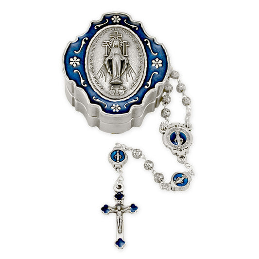 Miracle Medal Blue Catholic Rosary Gift Set