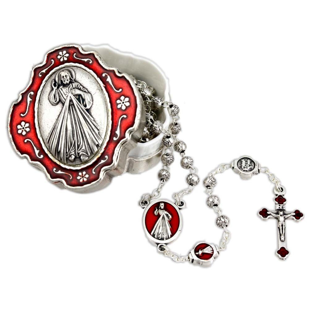 Divine Mercy Metal Beads Rosary & Box Gift Set