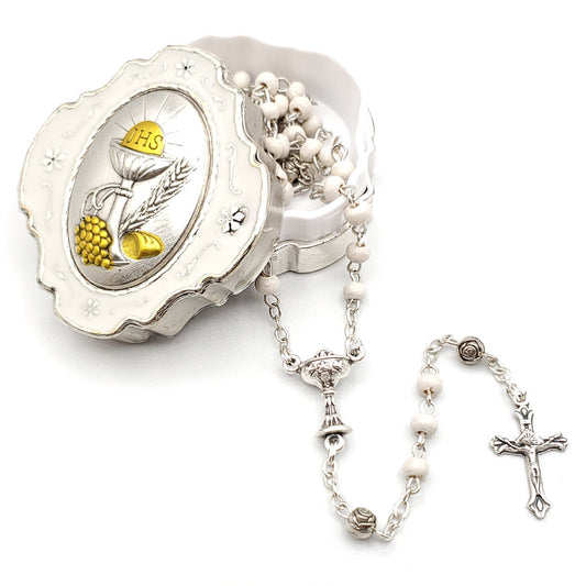 First Holy Communion Rosary and Box Gift Set for Boys and Girls