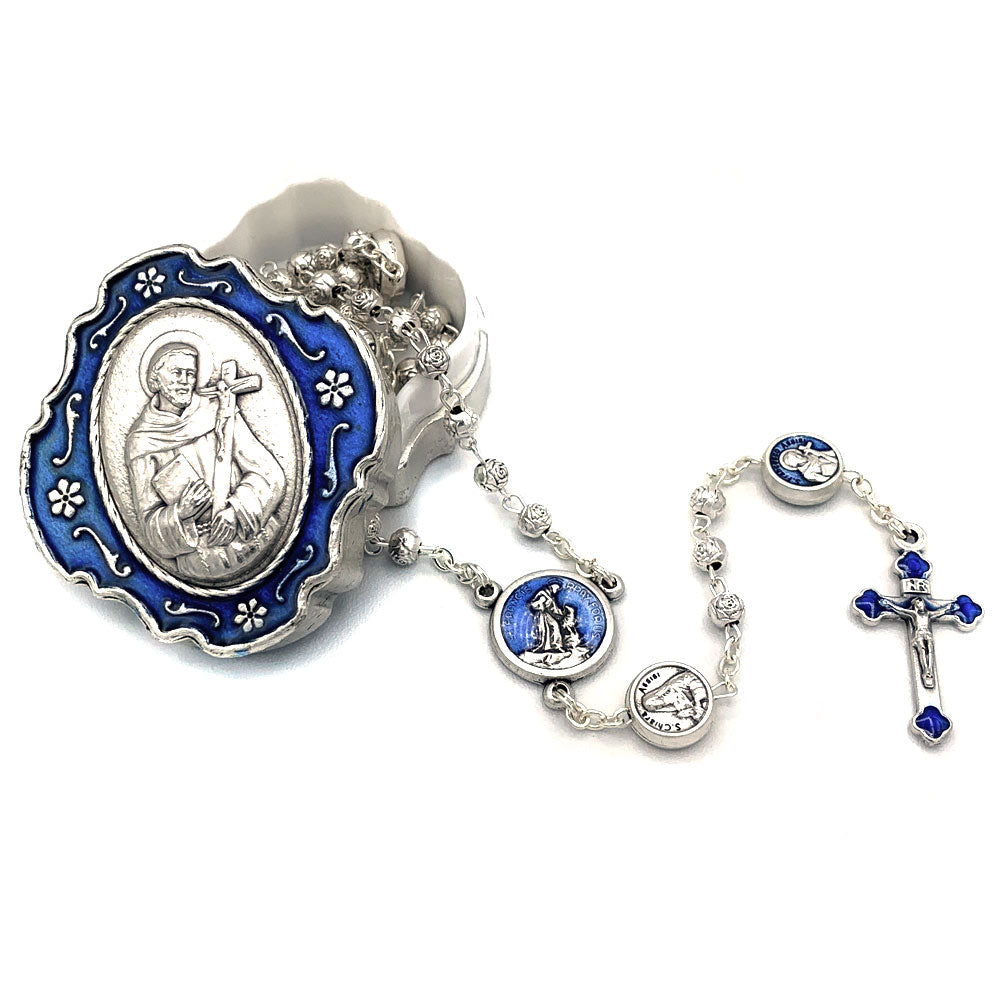 Saint Francis Metal Beads Rosary & Box Gift Set