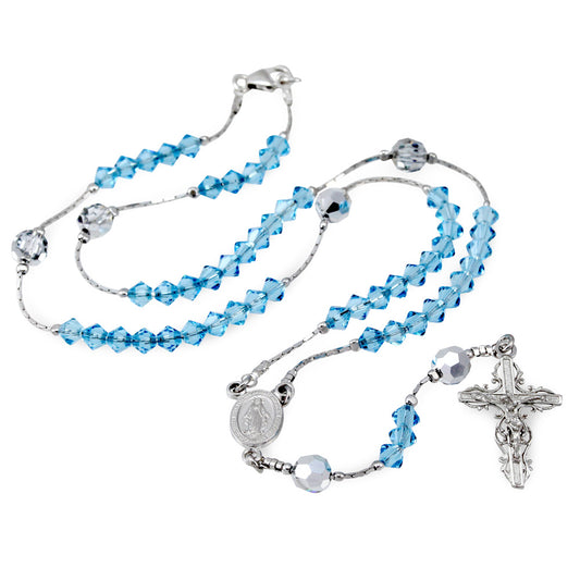 Aqua Swarovski Crystal Beads Rosary with Clasp