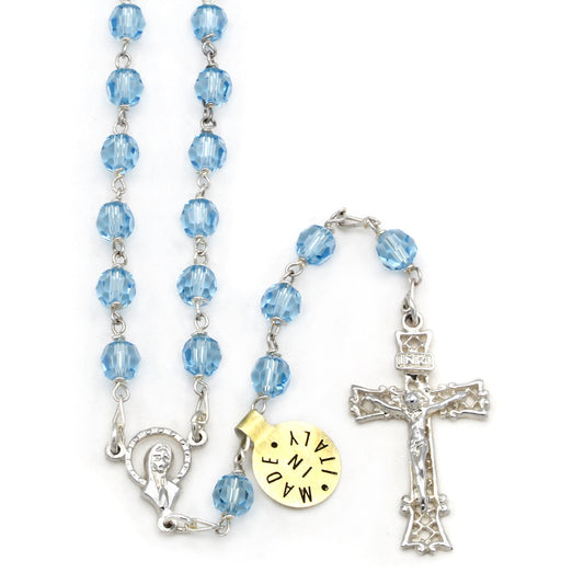 Swarovski Rosary Sterling Silver Madonna Blue Crystal Beads 