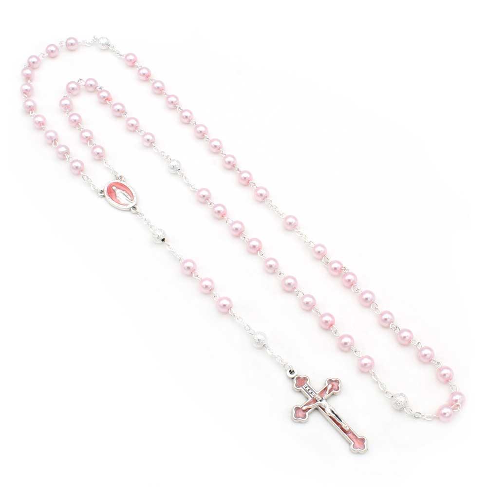 Miraculous Medal Pink Pearl Rosary