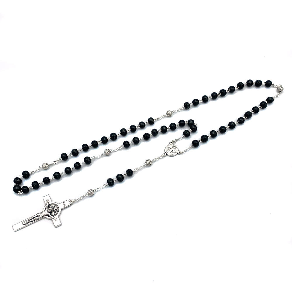 Black Wooden Beads St Benedict Rosary