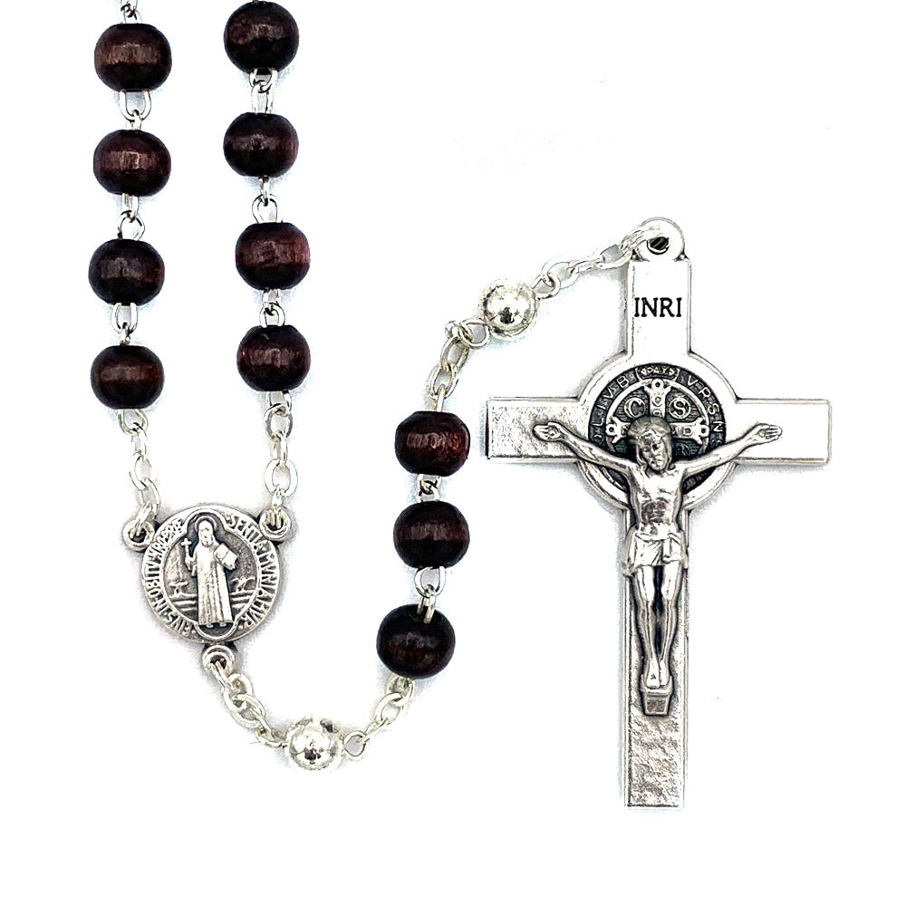 Rosary Brown Wooden Beads St Benedict