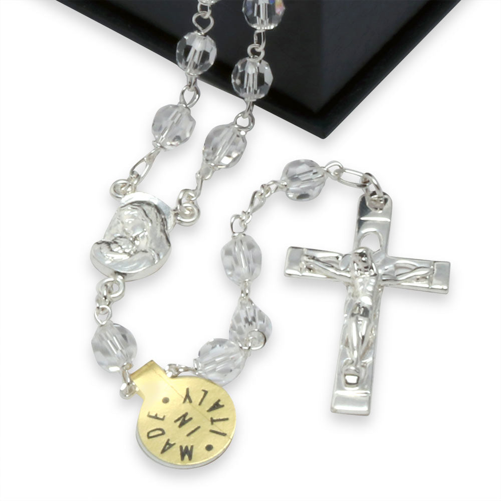Swarovski Rosary Clear Crystal Beads Madonna with Child