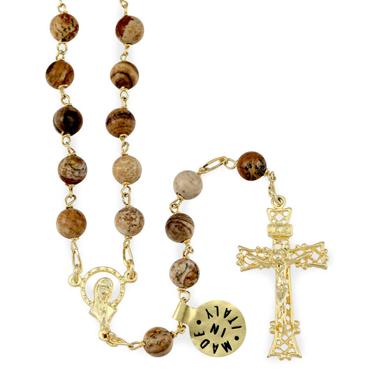 Paesina Stone Beads Catholic Rosary
