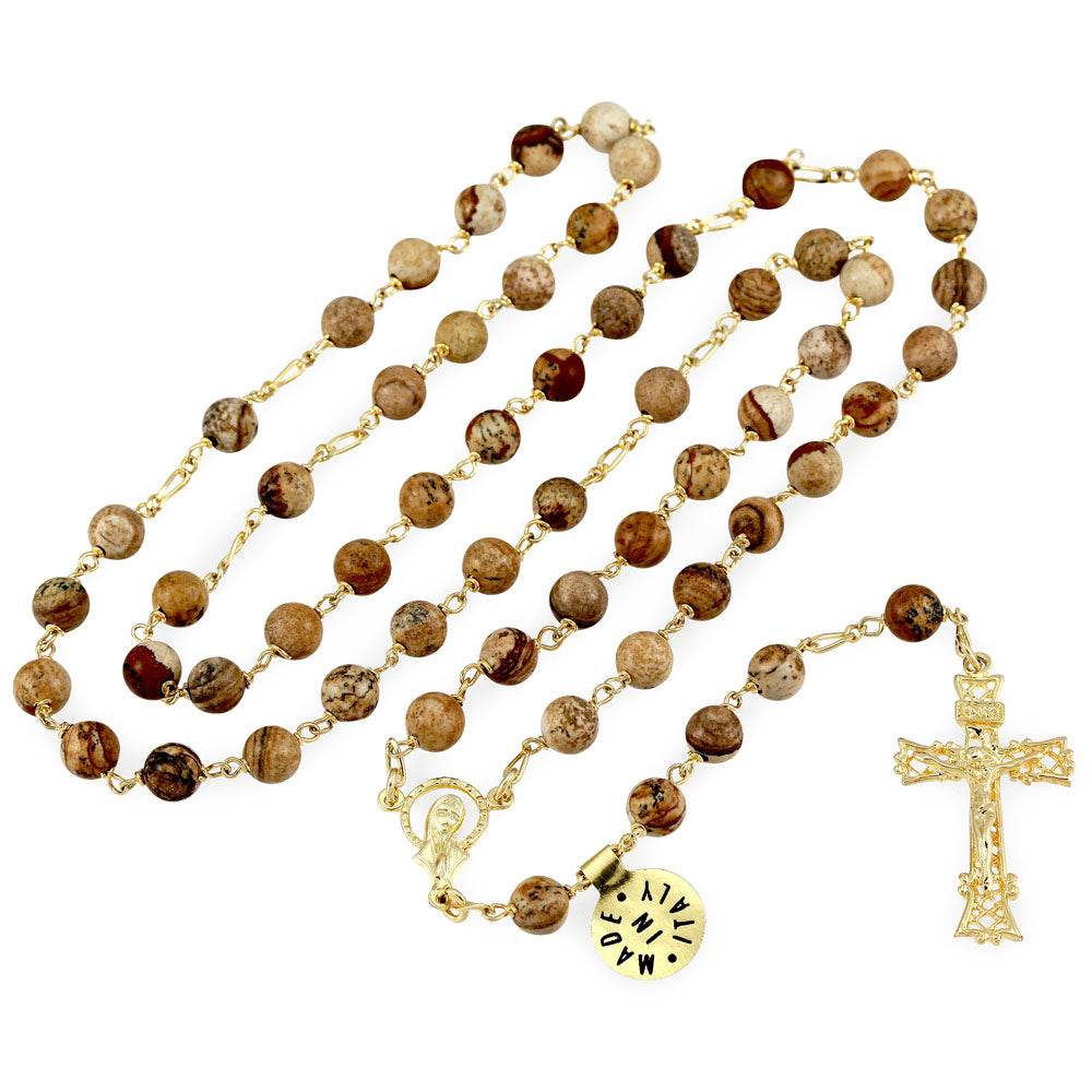 Gold Rosary with Stone Beads