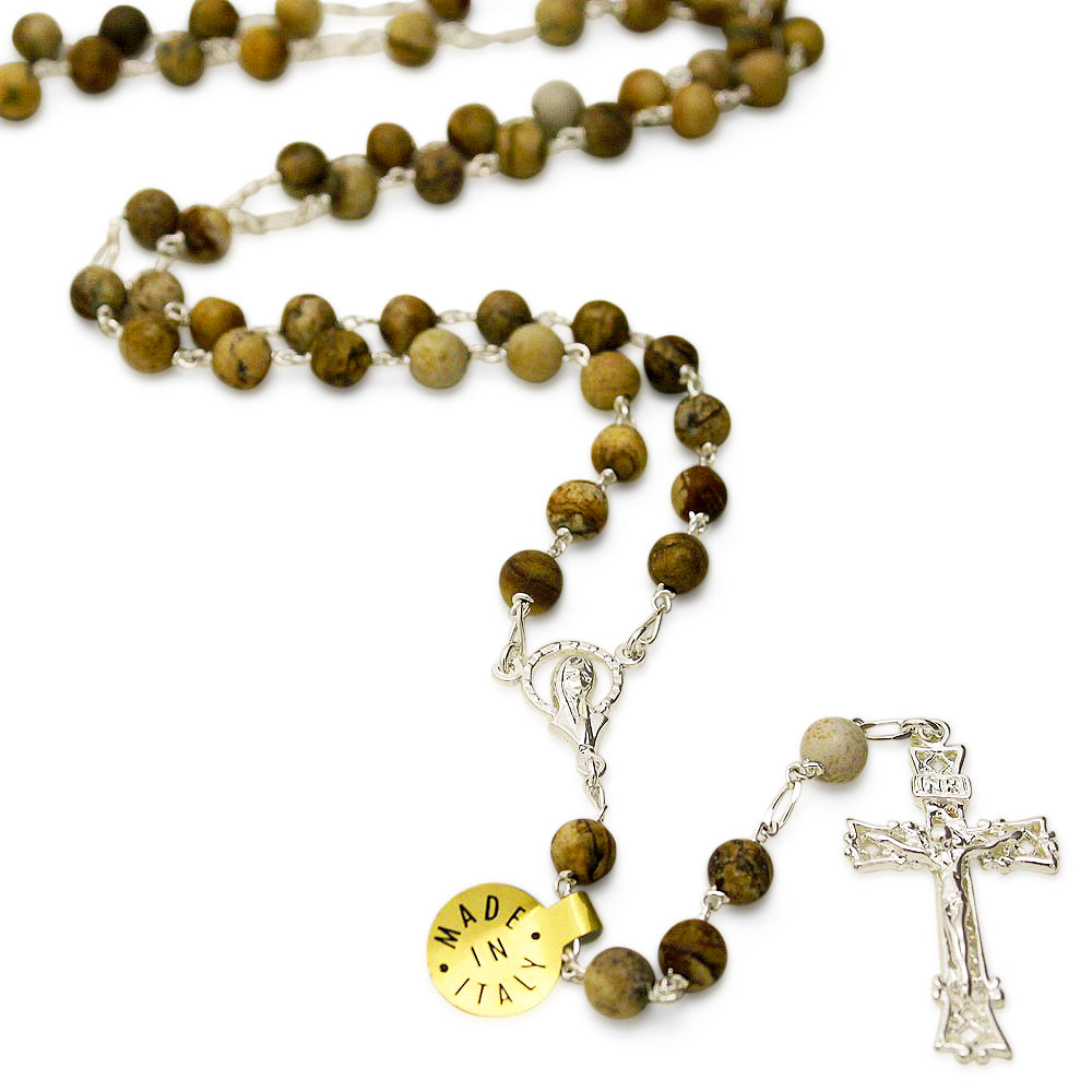 Sterling Silver Paesina Stone Rosary Beads