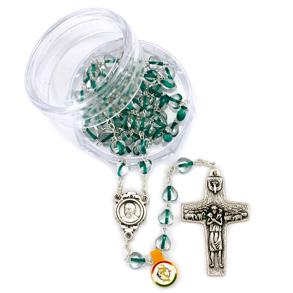 Green Hearts Beads Rosary Necklace Pope Francis