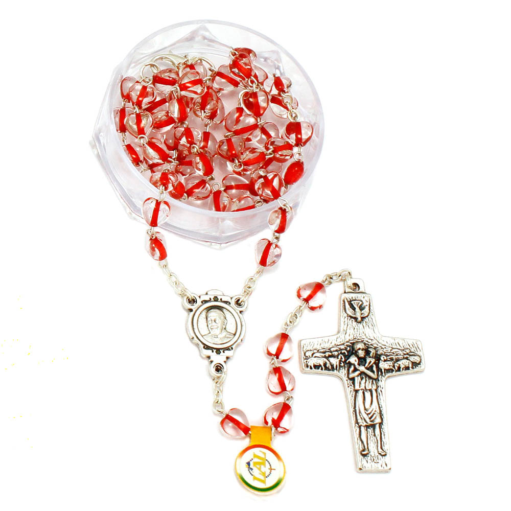 Pope Francis Rosary Necklace with Heart Beads