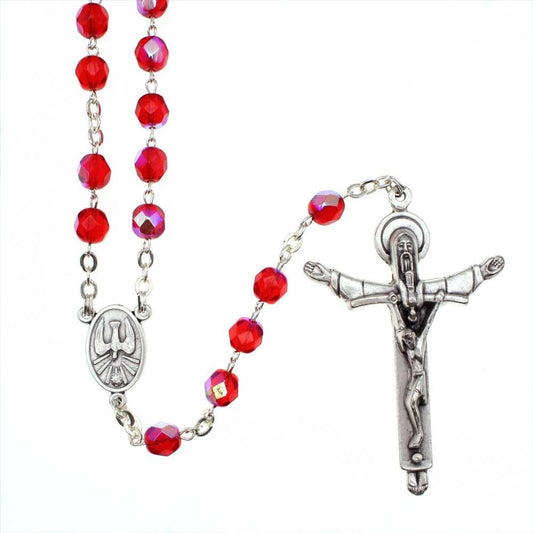 Aurora Borealis Red Crystal Beads Rosary