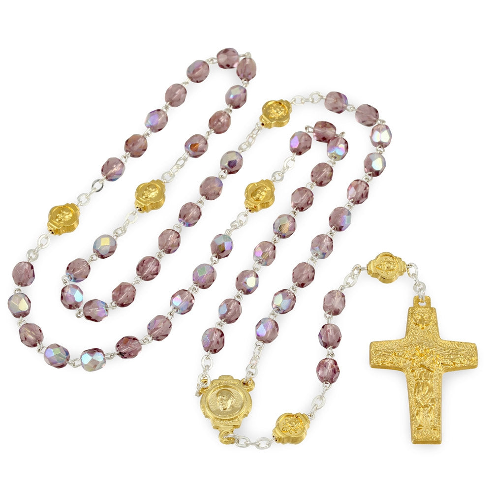 Catholic Crystal Bead Rosary Gold Vedele Cross