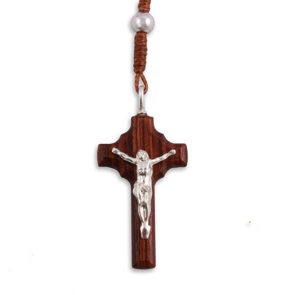 Palisander Wood Catholic Crucifix Silver Corpus