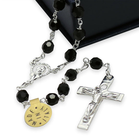 Swarovski Rosary Black Crystal Beads Madonna with Stars