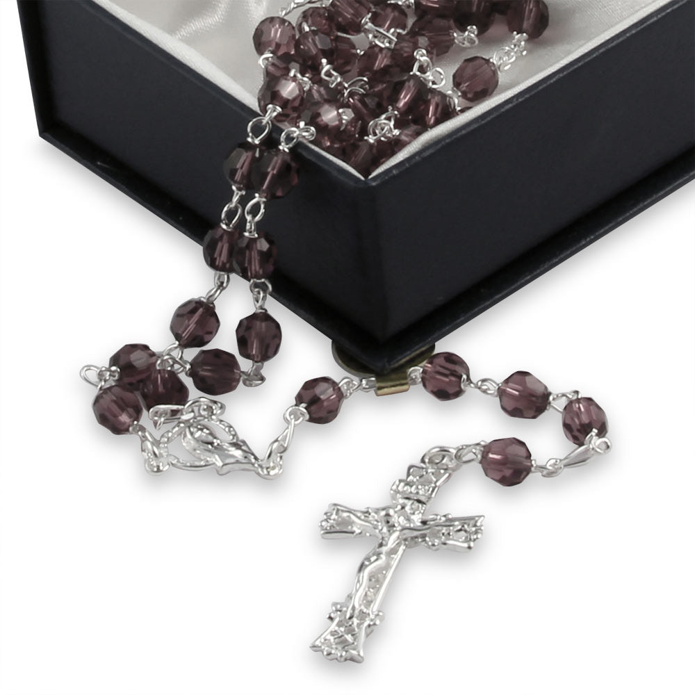 Swarovsky Rosary Purple Crystal Beads Madonna and Stars