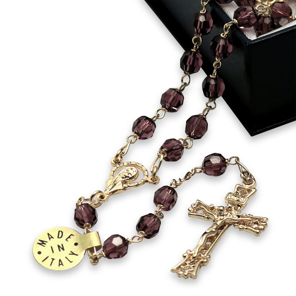 Swarovsky Rosary Gold Plated Purple Crystal Beads
