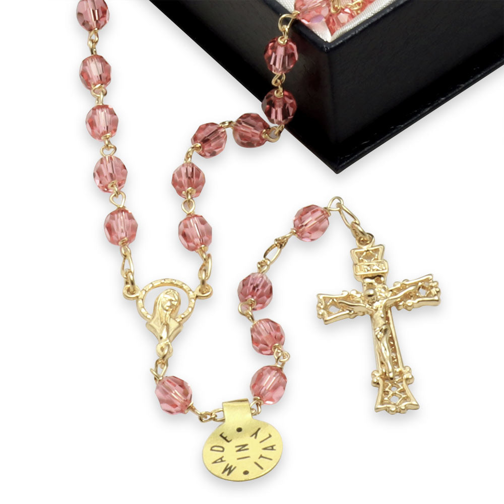 Swarovsky Rosary Gold Plated Pink Crystal Beads