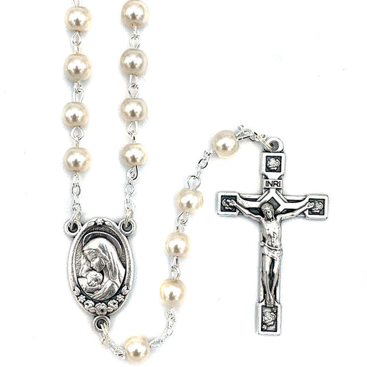 Rosary Pearl Glass Cream Beads Mother and Child