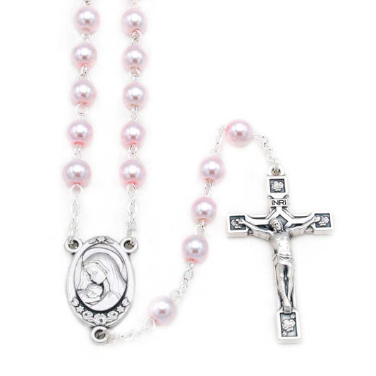 Rosary Pearl Glass Pink Beads Mother and Child