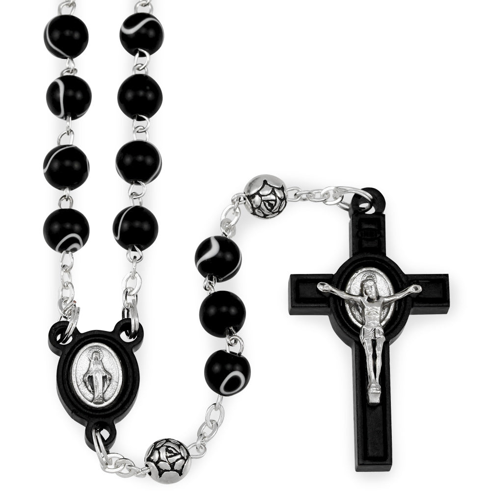 Black Silk Beads Catholic Rosary 