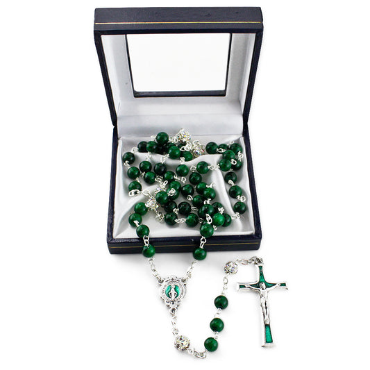 Miraculous Green Jade Stone Beads Rosary