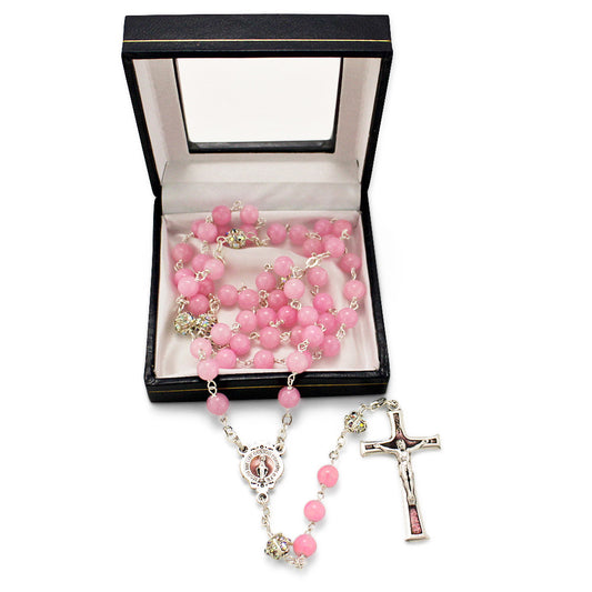 Miraculous Rosary with Pink Jade Stone Beads