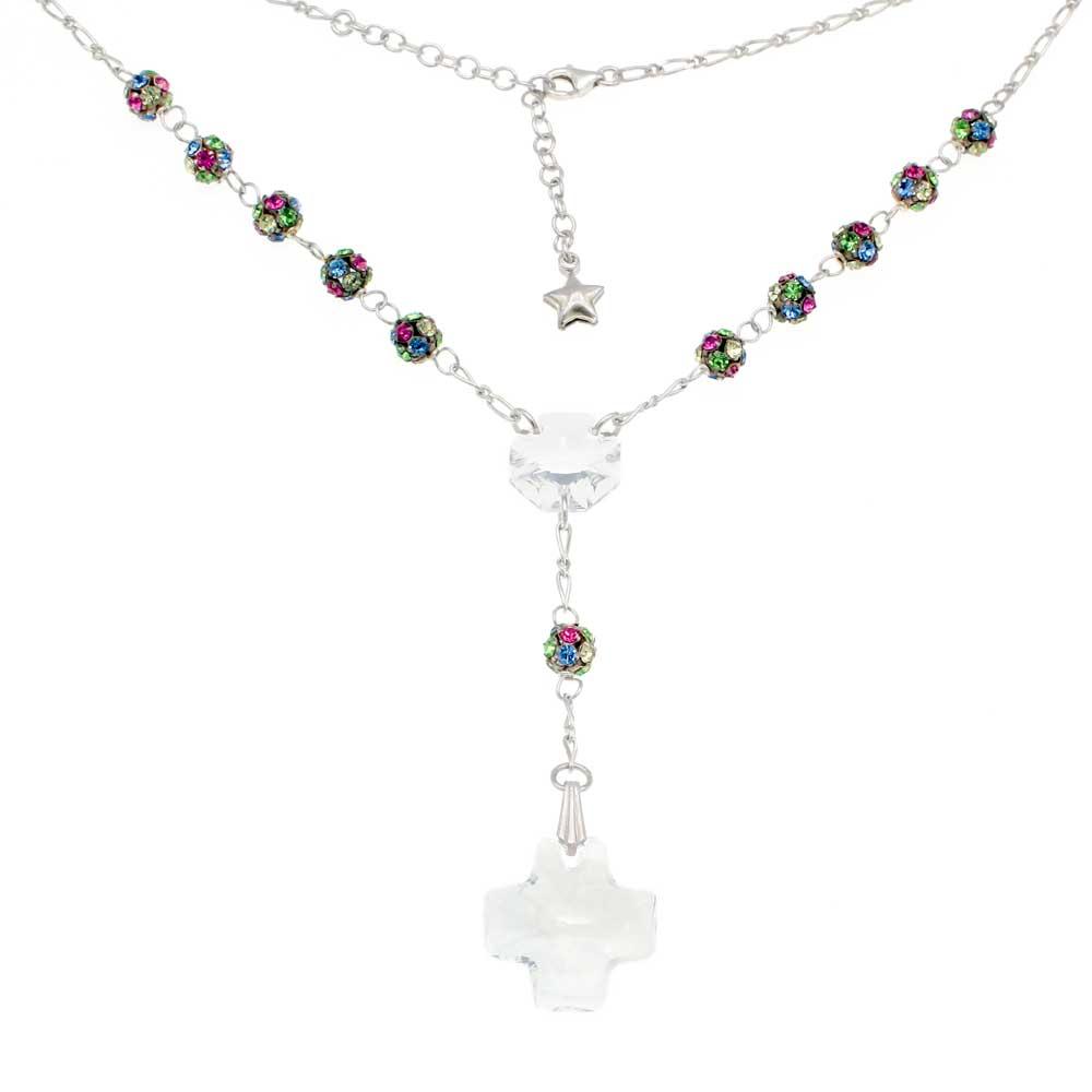 Catholic Rosary Necklace w/ Multicolored Swarovski Beads