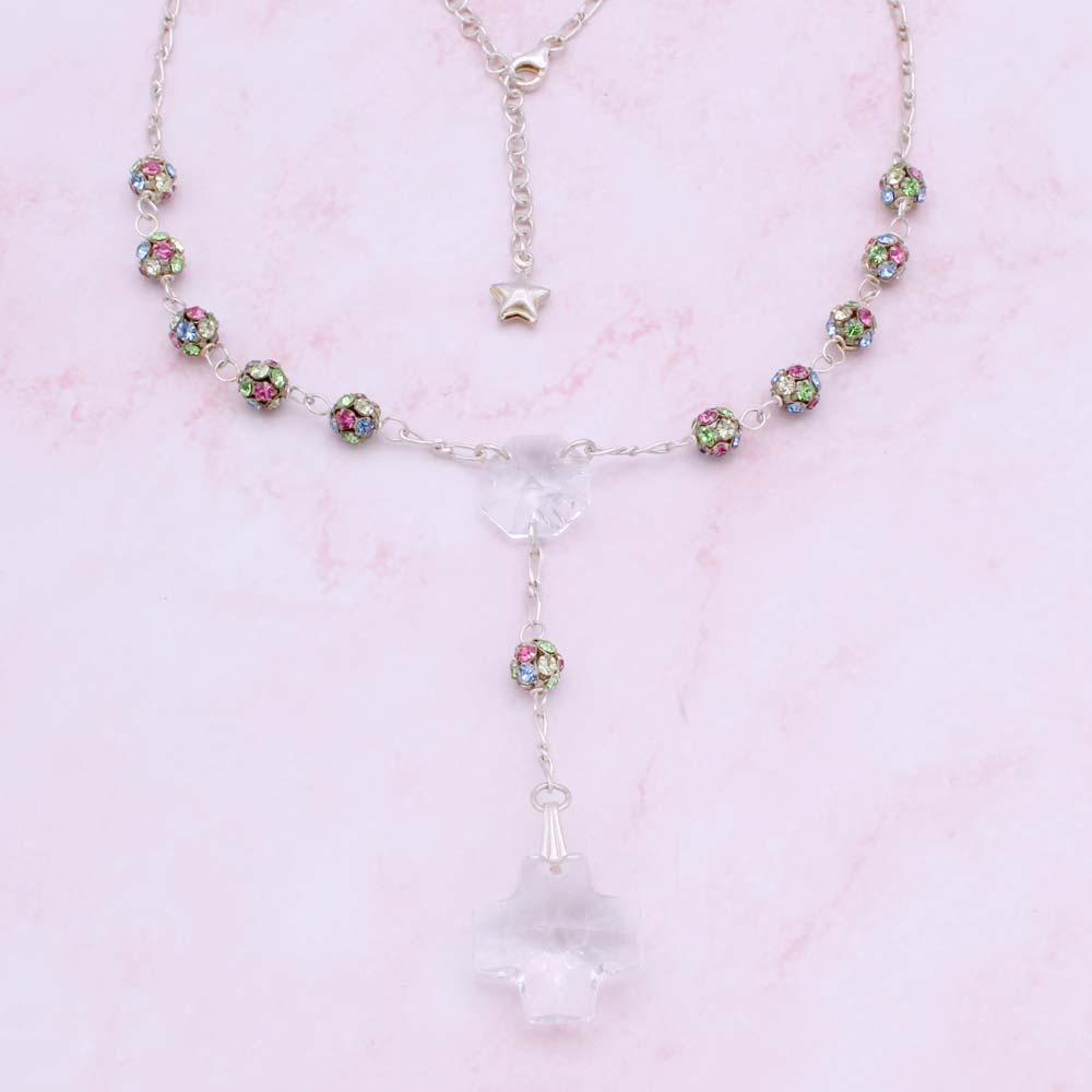 Multi-Colored Rosary Necklace Swarovski Crystal Cross